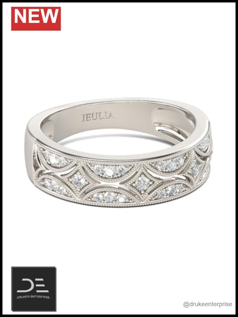 Wide Eternity Ring Wedding Band Women 18k White Gold Plated Milgrain Round Cut